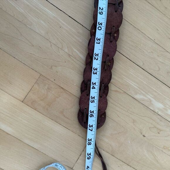 Fossil Dark Brown Leather Concho Western Studded Boho Front Tie Belt L - Picture 11 of 16